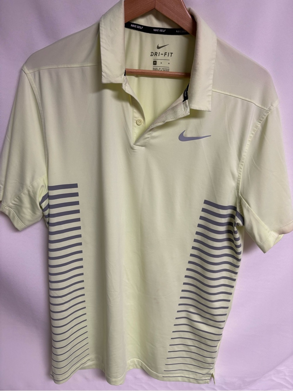 Nike Men’s Light Yellow Dri-FIT Polo with Gray Stripe Accents